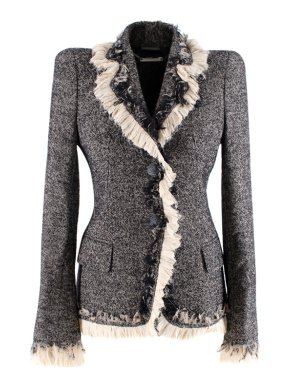Alexander McQueen Archive Herringbone Tweed Ruffled Blazer