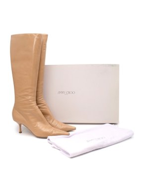 Jimmy Choo Light Camel Leather Kitten Heeled Long Boots