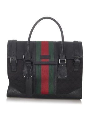 Gucci Black GG Monogram Canvas Web Duffle Bag