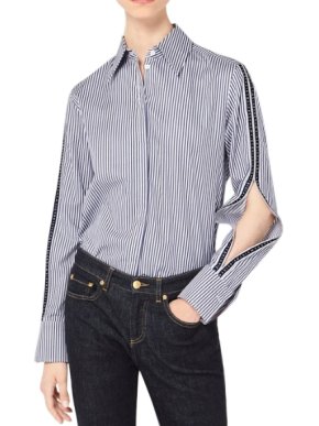 Victoria Victoria Beckham Striped Logo Open-Sleeve Shirt