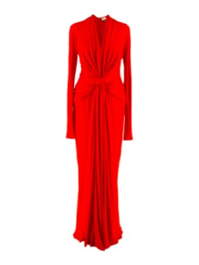 Issa Red Jersey Plunge Front Long Sleeve Gown