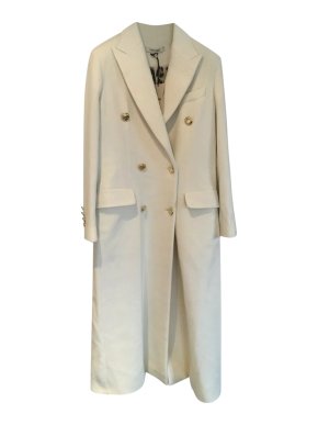 Roberto Cavalli White Wool-Cashmere Double Breast Long Coat