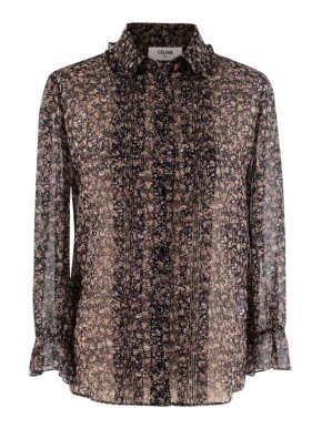 Celine Black Silk Chiffon Ditzy Floral Print Blouse