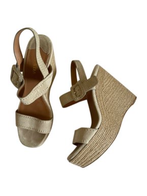 Prada Beige Suede Wedge Espadrille Sandals