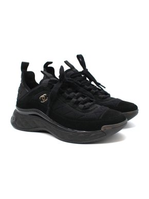 Chanel Black Suede & Mesh Quilted Trail Sneakers