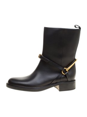 Gucci Black Leather Spur Ankle Boots