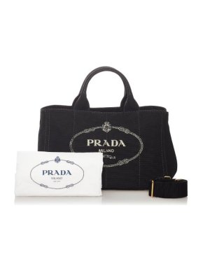Prada Black Canvas Canapa Logo  Satchel