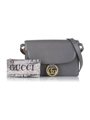 Gucci  Grey Leather GG Ring  Shoulder Bag