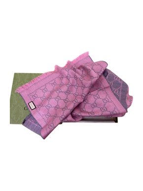 Gucci pink and grey double jaquard wool GG scarf