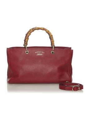 Gucci Bamboo Red  Leather Shopper Satchel