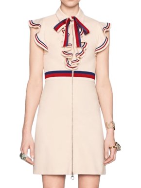 Gucci Cream Jersey Mini Dress with Web-Striped Bib