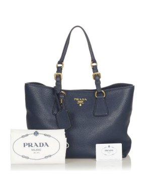 Prada Navy Vitello Daino Leather Tote Bag