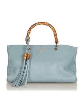 Gucci Pale Blue Leather Bamboo Handle Tote Bag