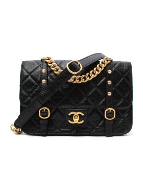Chanel Black Aged Calfskin Leather Studded Leather Satchel