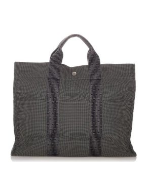 Hermes Vintage Black Canvas Herline MM Tote Bag