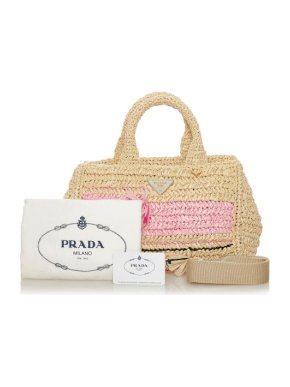 Prada Pink & Natural Straw Bag