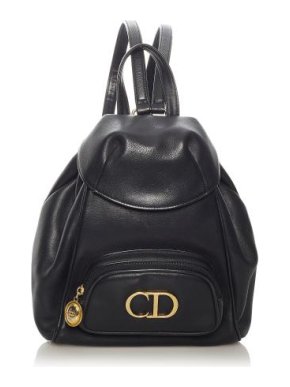 Christian Dior Black Leather CD Logo Backpack