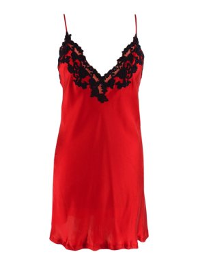 La Perla Red Silk-Satin Black Lace Frastaglio Slip