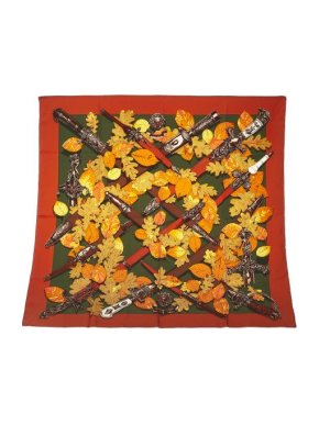 Hermes Vintage Orange Au Plus Dru Silk Scarf