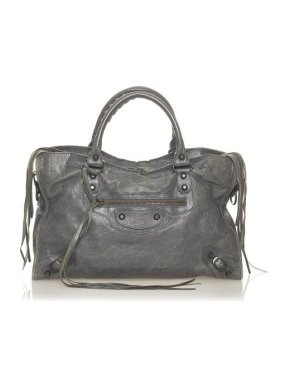 Balenciaga Vintage Dark Grey Motocross City Cracleque Leather Bag