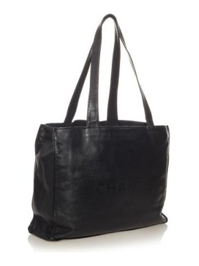 Chanel Vintage Black Logo Embossed Tote Bag