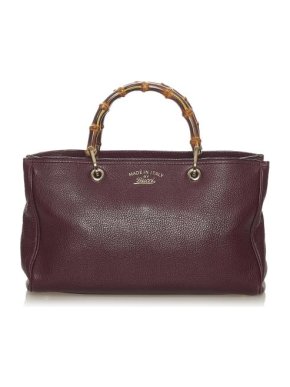 Gucci Burgundy Leather Bamboo Handle Shopper Bag