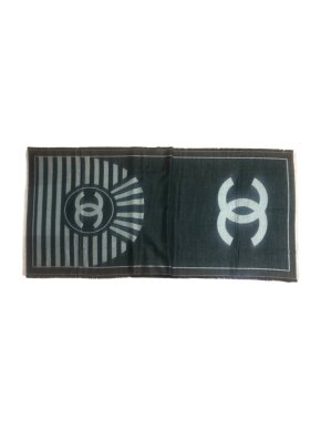 Chanel Black & Grey Silk-Cashmere CC Logo Shawl Scarf