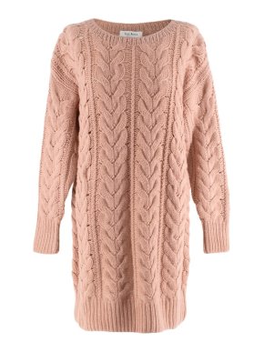 Ryan Roche Salmon Pink Cashmere Cable-Knit Sweater