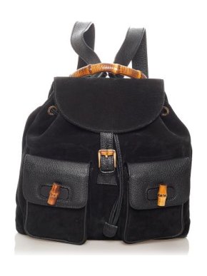 Gucci Vintage Black Suede Bamboo Handle Backpack
