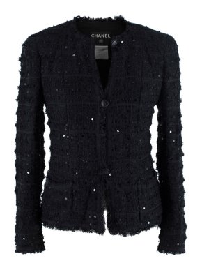 Chanel Black Boucle Tweed Sparkle Check Jacket