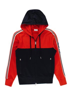 Moncler Red & Navy Cotton Zip-Through Hoodie
