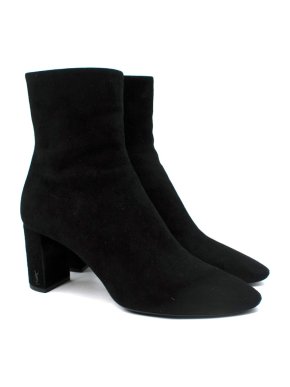 Saint Laurent Lou Black Suede Heeled Ankle Boots