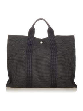 Hermes Vintage Black Canvas Herline MM Tote Bag