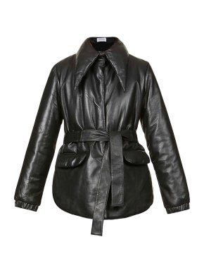 16ARLINGTON Black Leather Dagger Collar Puffer Jacket