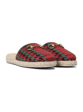 Gucci Fria Shearling-lined Houndstooth Tweed Slippers