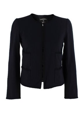 Chanel Black Ribbed Collarless Jacket