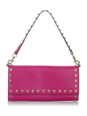 Valentino Rockstud Hot-Pink Leather Wallet on Chain