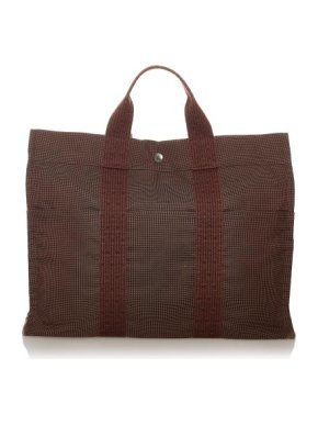 Hermes Vintage Brown Canvas Herline MM Tote Bag