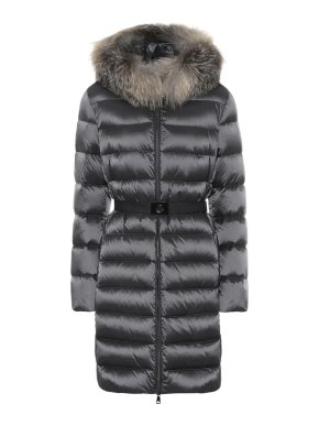 Moncler Black Nylon Tinuv Down Filled Fox Trimmed Coat