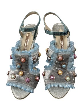 Sophia Webster Blue Velvet Embellished Heeled Sandals