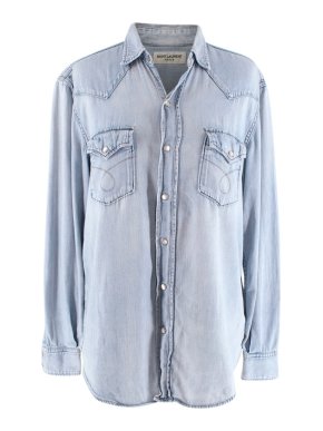 Saint Laurent Light-Wash Blue Denim Western Shirt