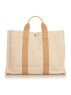 Hermes Vintage Beige Canvas Herline PM Tote Bag