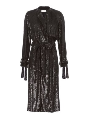 A.L.C Black Holloway Open-front Tie-cuffs Belted Sequinned Coat
