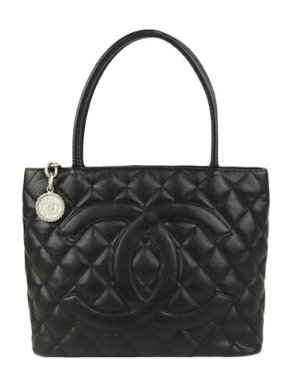 Chanel Black Caviar Leather Medallion Tote Bag