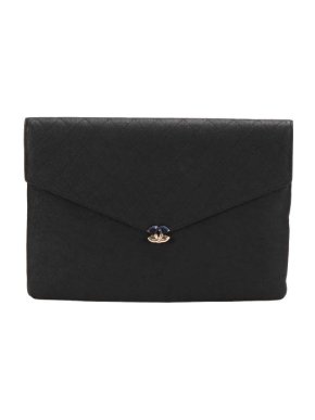 Chanel Black Caviar Quilted CC Clutch Bag