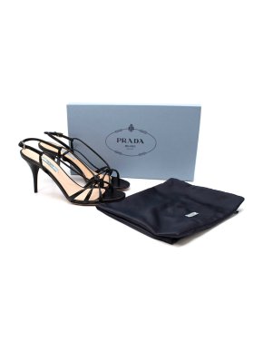 Prada Black Leather Knotted Strappy Slingback Heeled Sandals