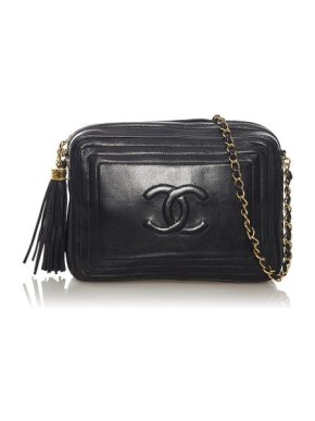 Chanel Black Leather CC Embossed Camera Bag