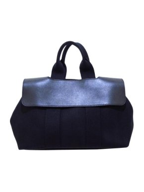 Hermes Vintage Black Leather & Canvas Valparaiso Long PM Bag