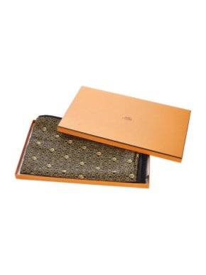 Hermes Black & Gold Geometric Woven Silk Scarf