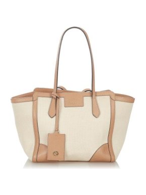 Gucci Ivory Canvas & Beige Leather Swing Tote Bag